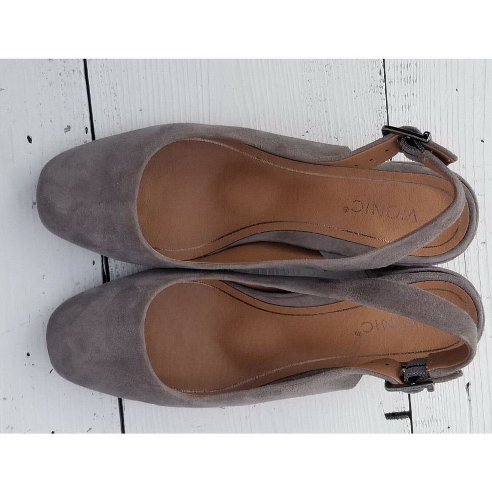 Vionic Nareen Backstrap Block Heel Gray Suede Lea… - image 5